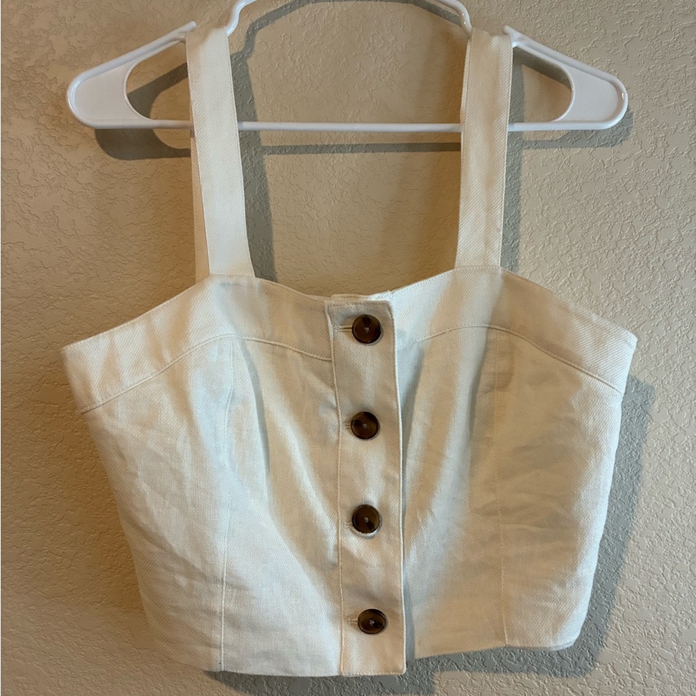 Worthington Cream Button-Front Crop Top